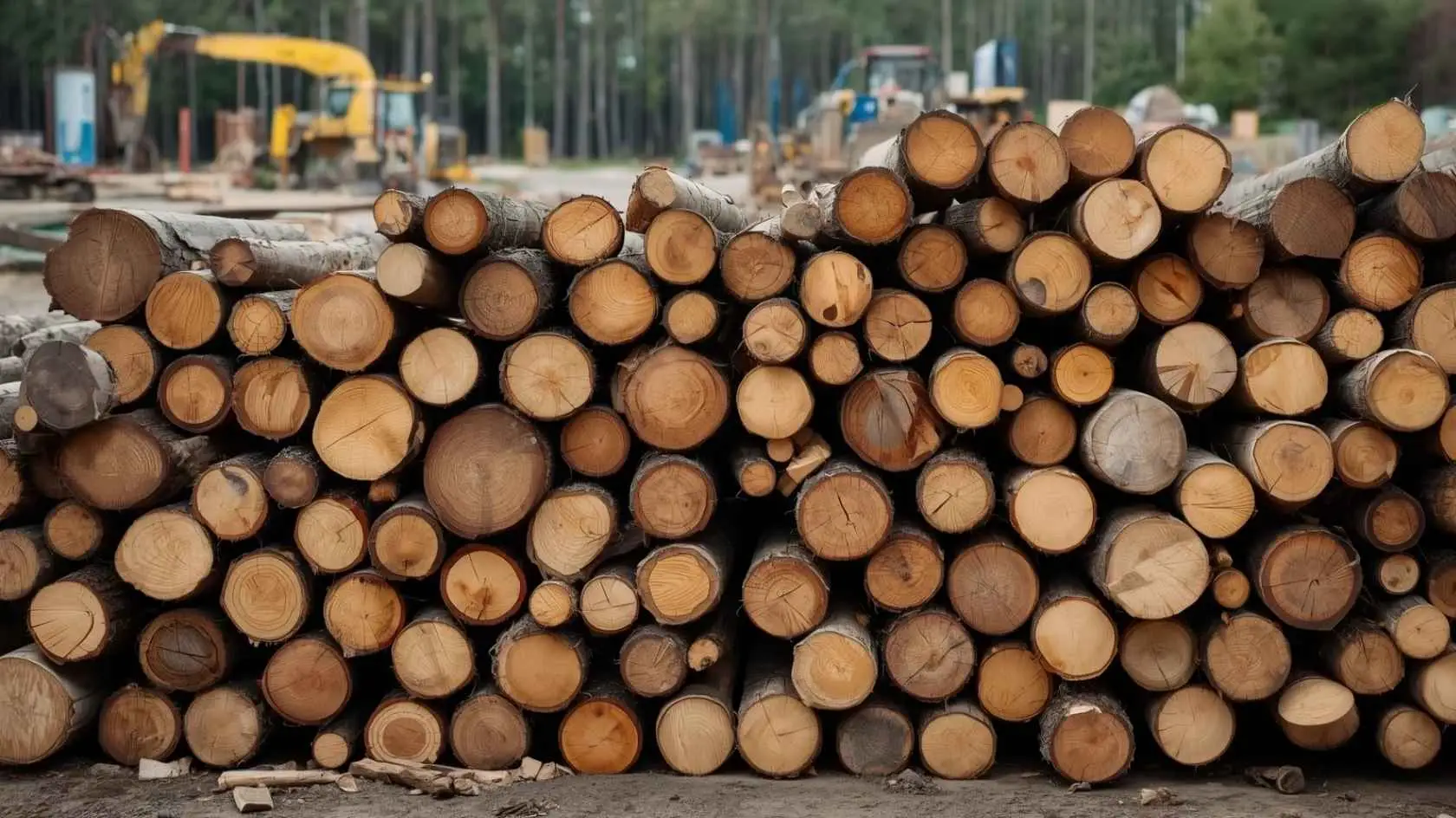 Garra traçadora florestal no processamento de eucalipto e pinus: como escolher? 2 Toras de eucalipto e pinus em pátio de processamento florestal