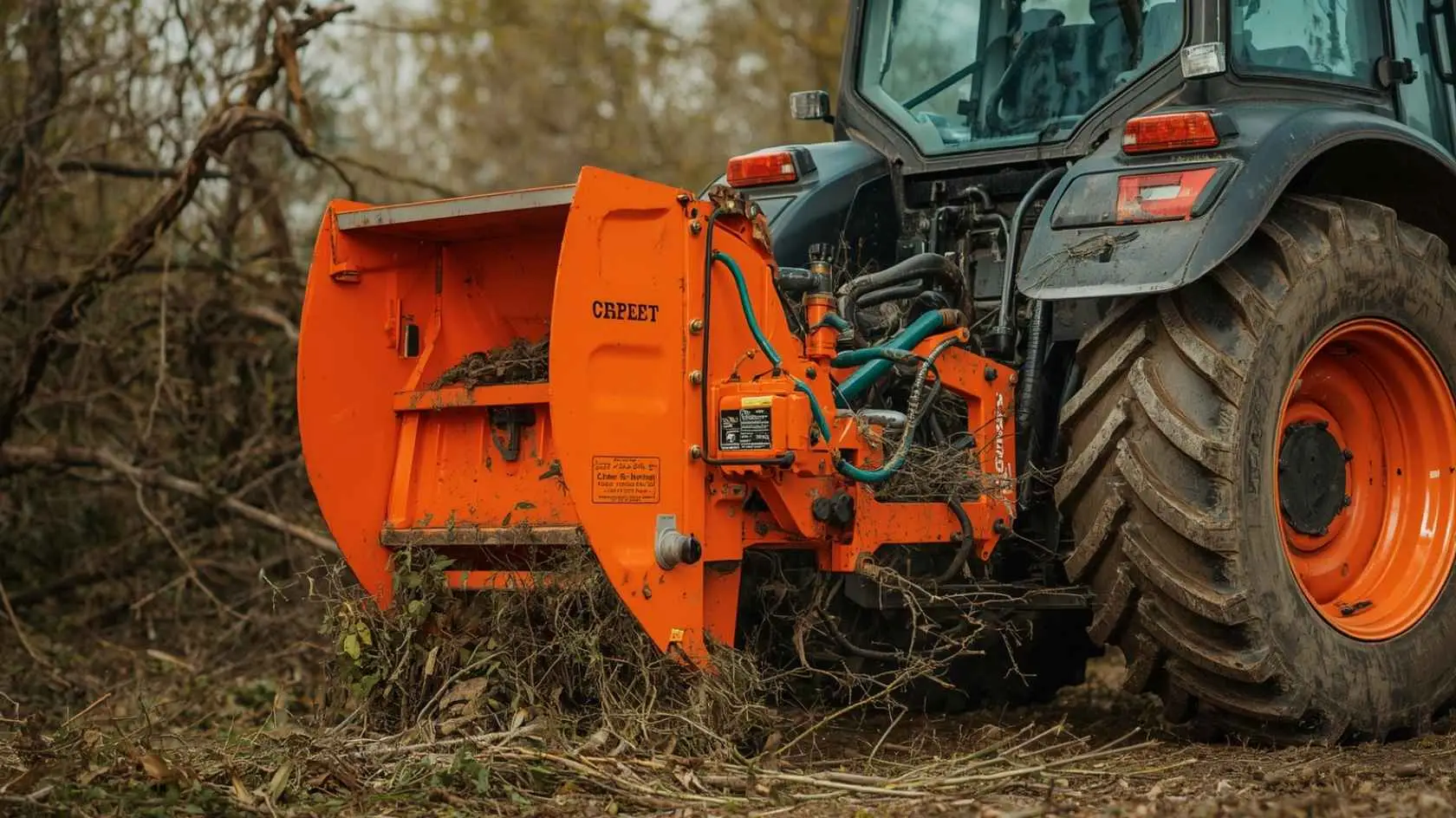 Triturador florestal para trator: como otimizar a máquina base da sua fazenda? 2 Triturador florestal acoplado a trator durante operação
