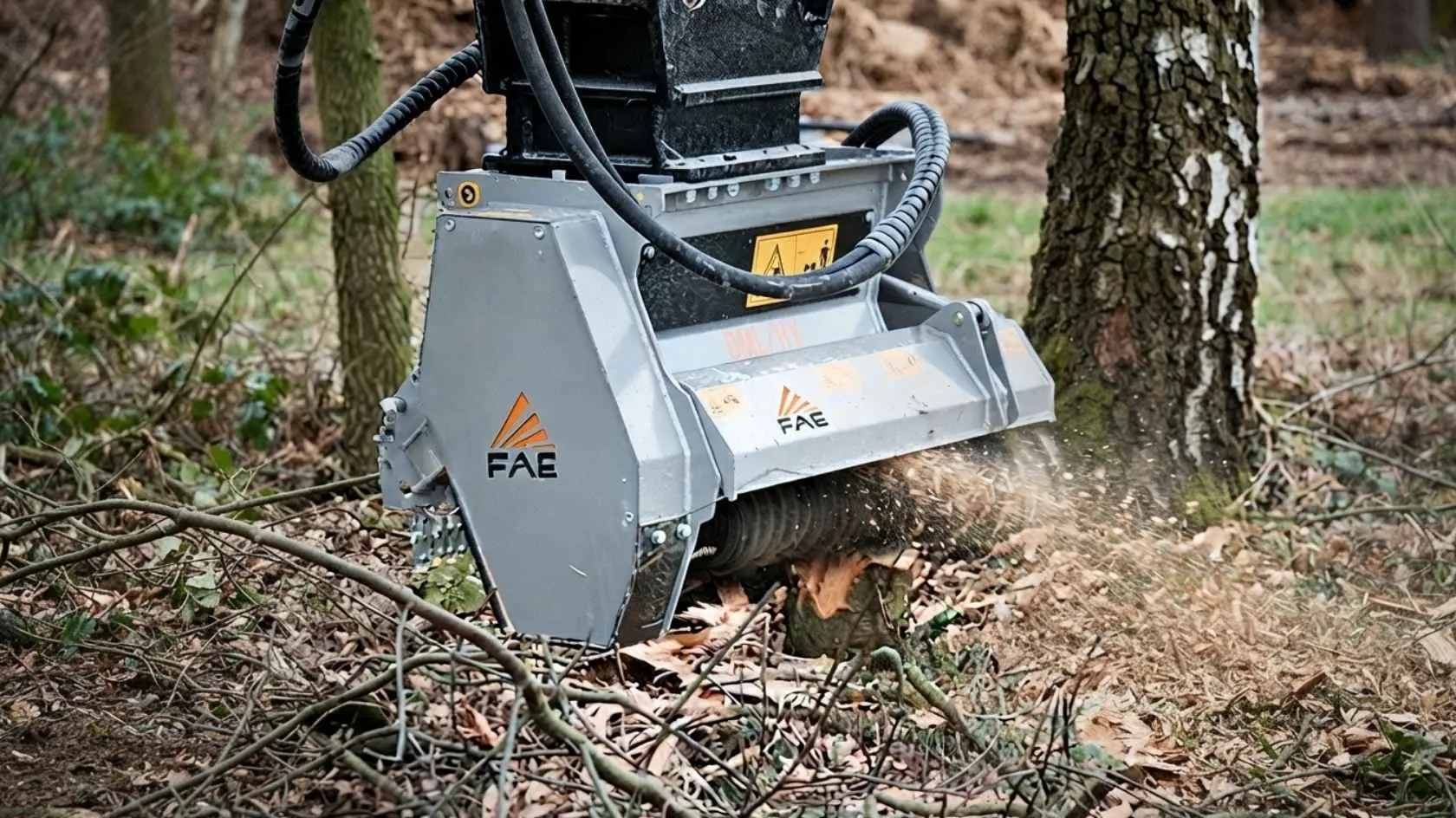 Triturador de tocos: a solução definitiva para a limpeza e preparo de novas áreas de plantio 2 Triturador de tocos trabalhando sobre resíduo de eucalipto no terreno